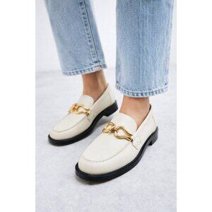ZARA White Leather Horsebit Loafers Women EU 39 US 8. 5 Gold Buckle AIRFIT Flat